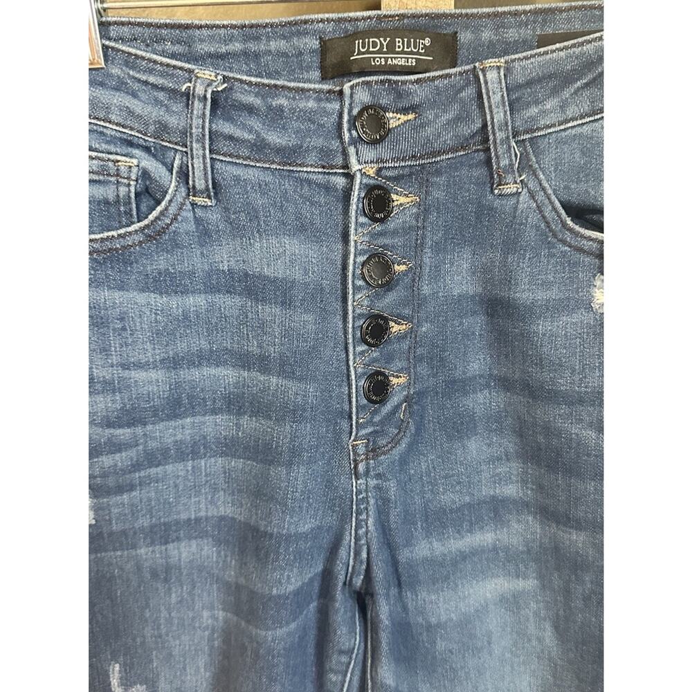Judy Blue 7/28 Boyfriend For Button Fly Jeans Distressed Dark Wash - Picture 3 of 6